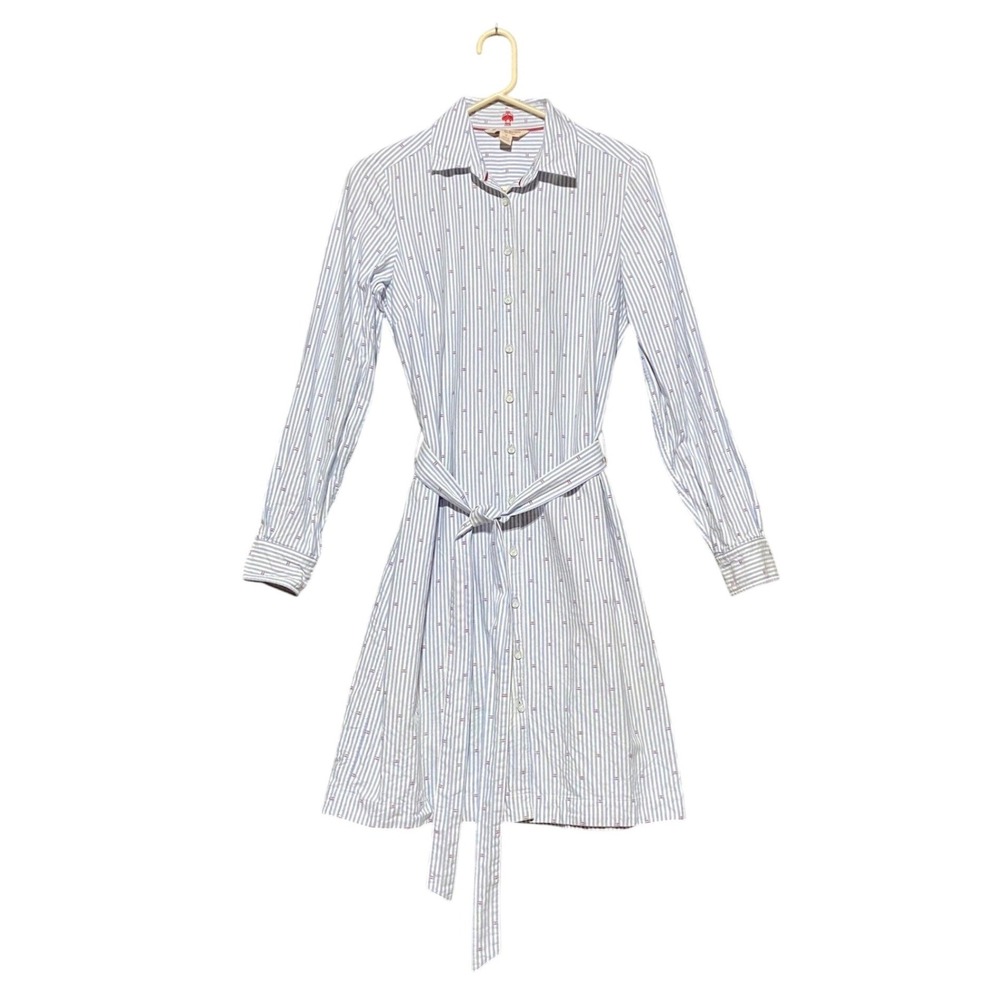 Brooks Brothers Red Fleece Blue White Striped Cotton Shirt Dress Size‎ 2 Belted